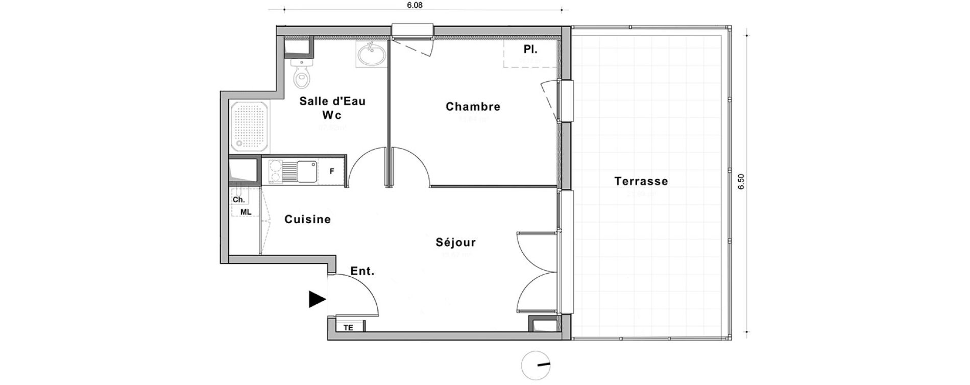 Appartement T2 de 38,83 m2 au Petit-Quevilly Centre