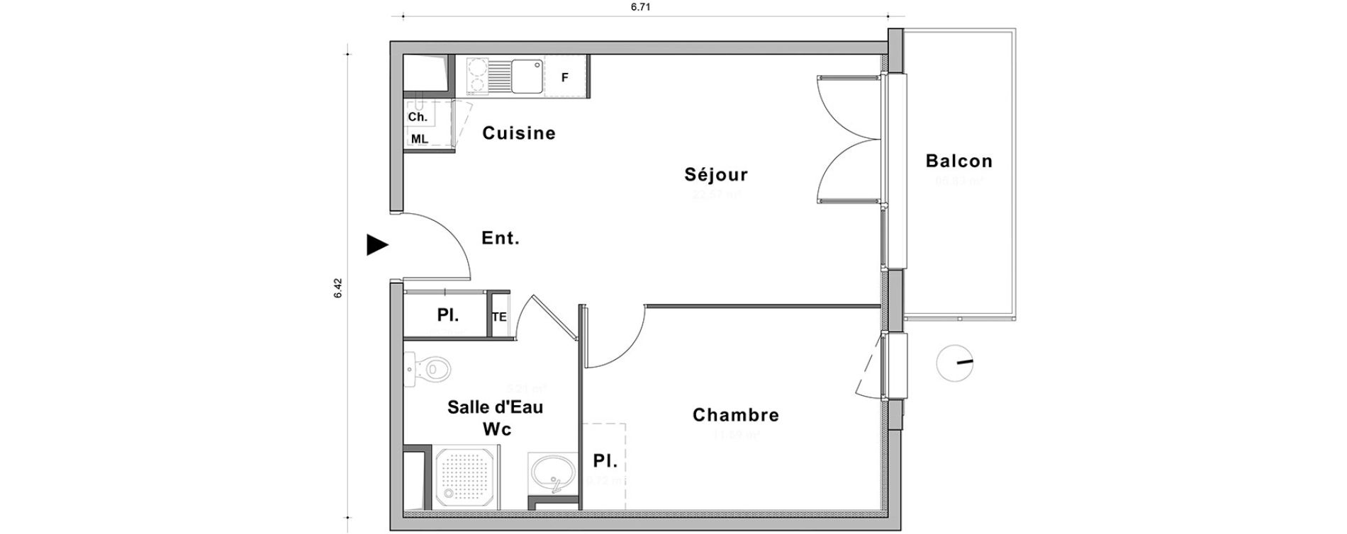 Appartement T2 de 40,07 m2 au Petit-Quevilly Centre