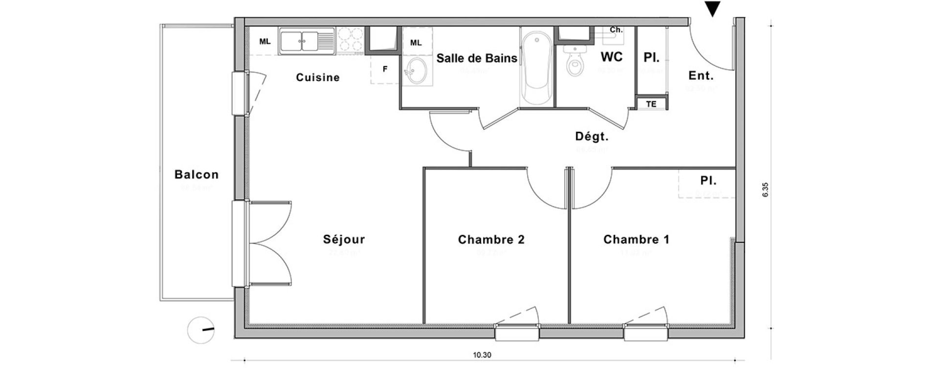 Appartement T3 de 61,30 m2 au Petit-Quevilly Centre