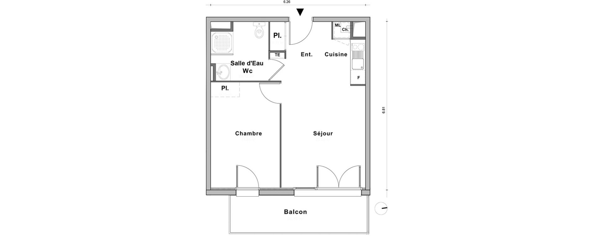 Appartement T2 de 40,28 m2 au Petit-Quevilly Centre