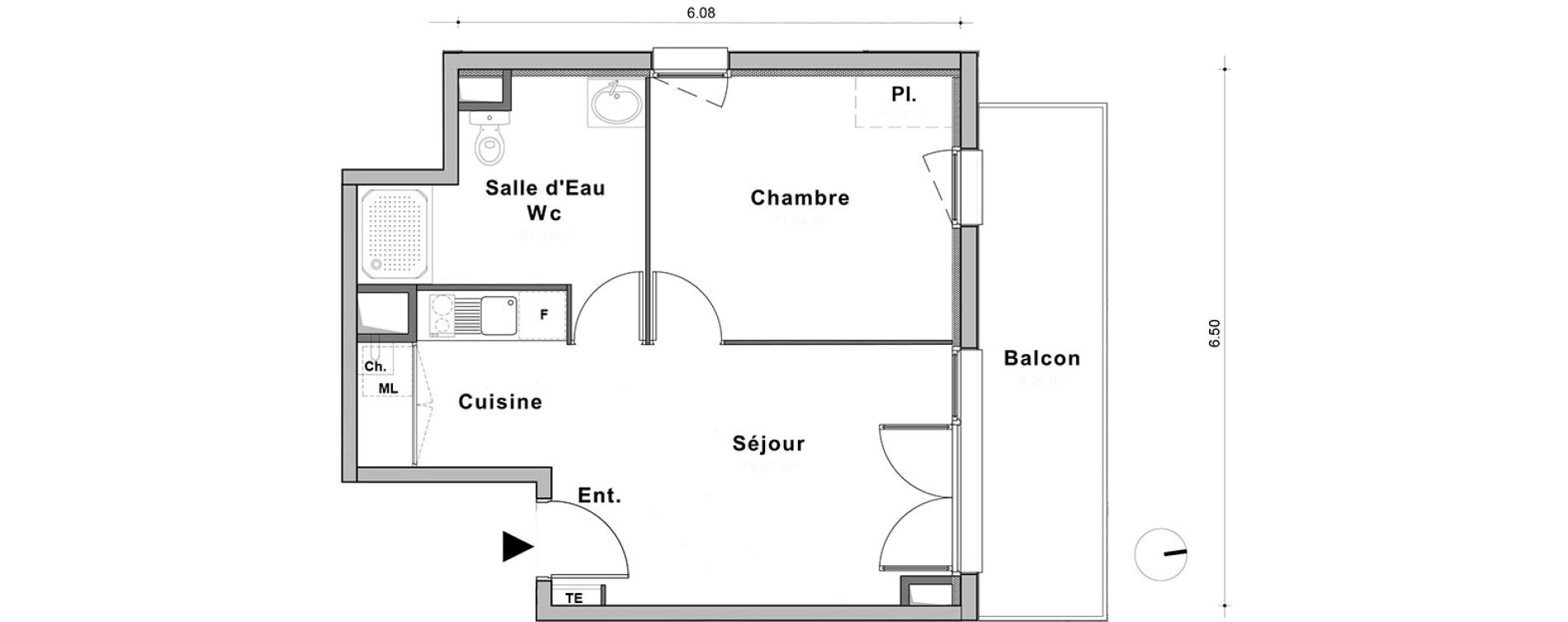 Appartement T2 de 38,83 m2 au Petit-Quevilly Centre