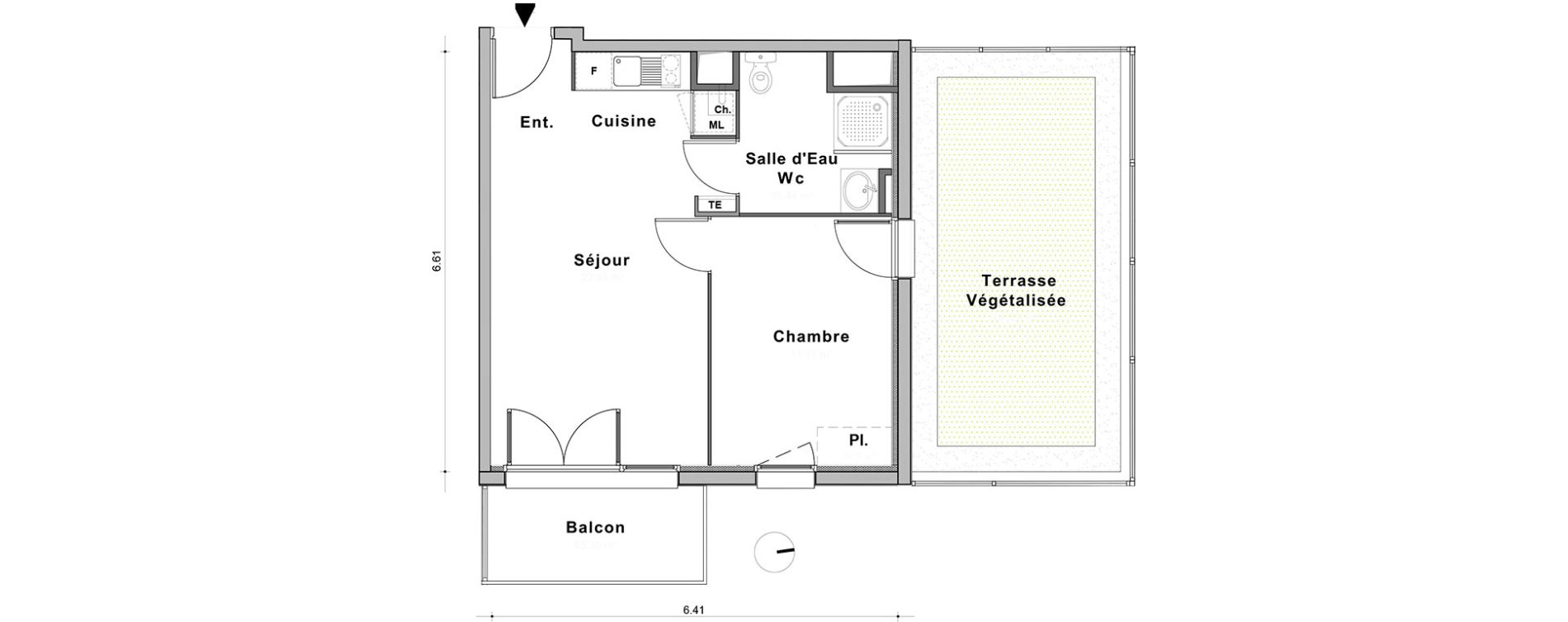 Appartement T2 de 39,51 m2 au Petit-Quevilly Centre