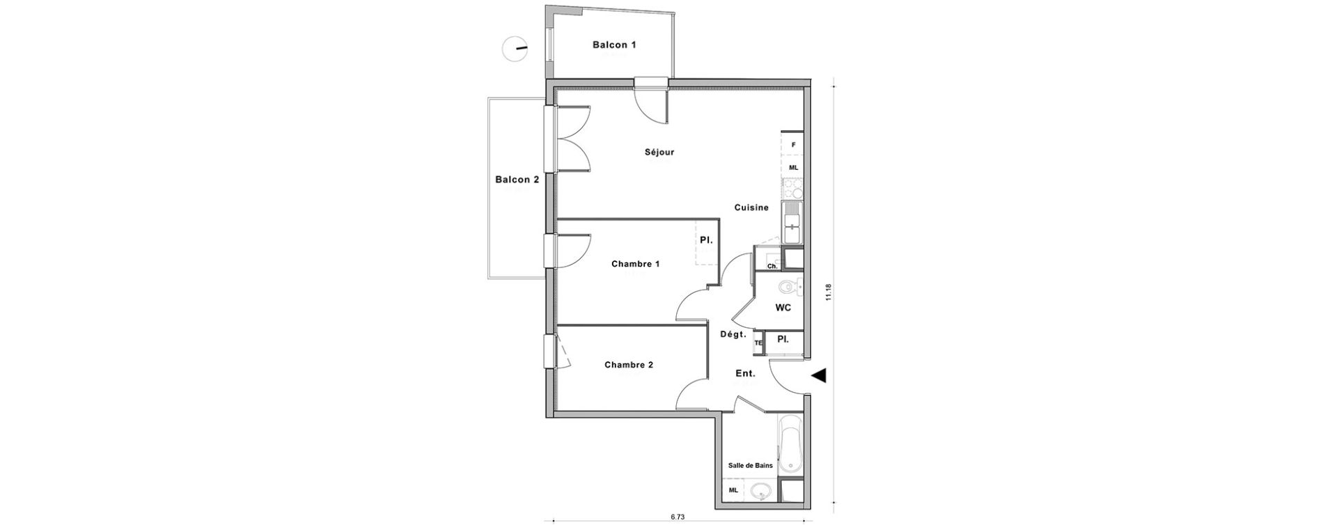 Appartement T3 de 60,29 m2 au Petit-Quevilly Centre