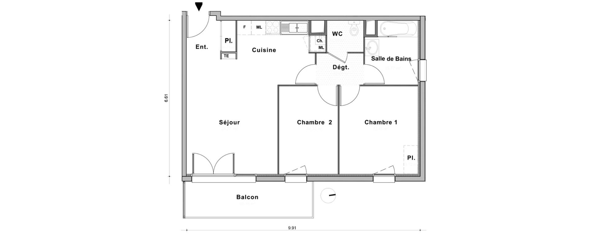 Appartement T3 de 61,84 m2 au Petit-Quevilly Centre