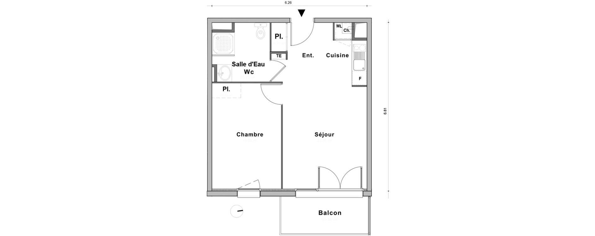 Appartement T2 de 40,28 m2 au Petit-Quevilly Centre