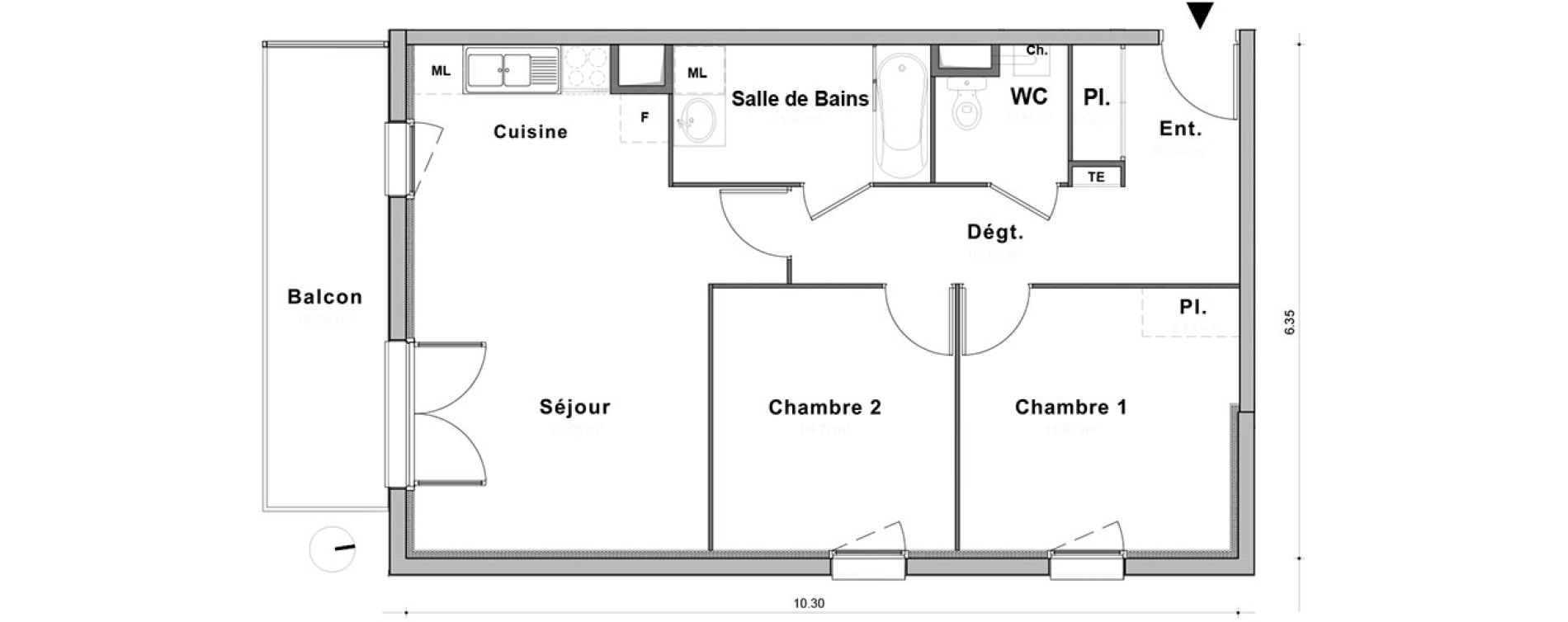 Appartement T3 de 61,30 m2 au Petit-Quevilly Centre