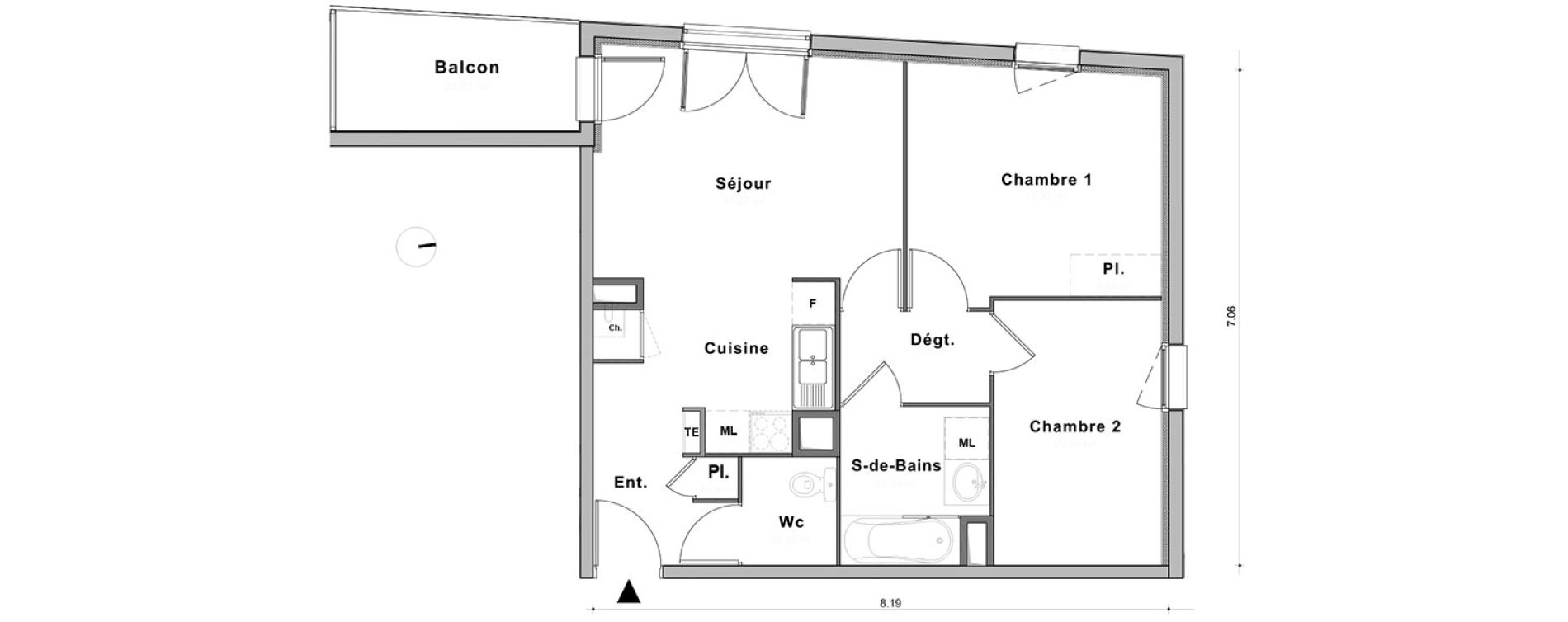 Appartement T3 de 55,61 m2 au Petit-Quevilly Centre