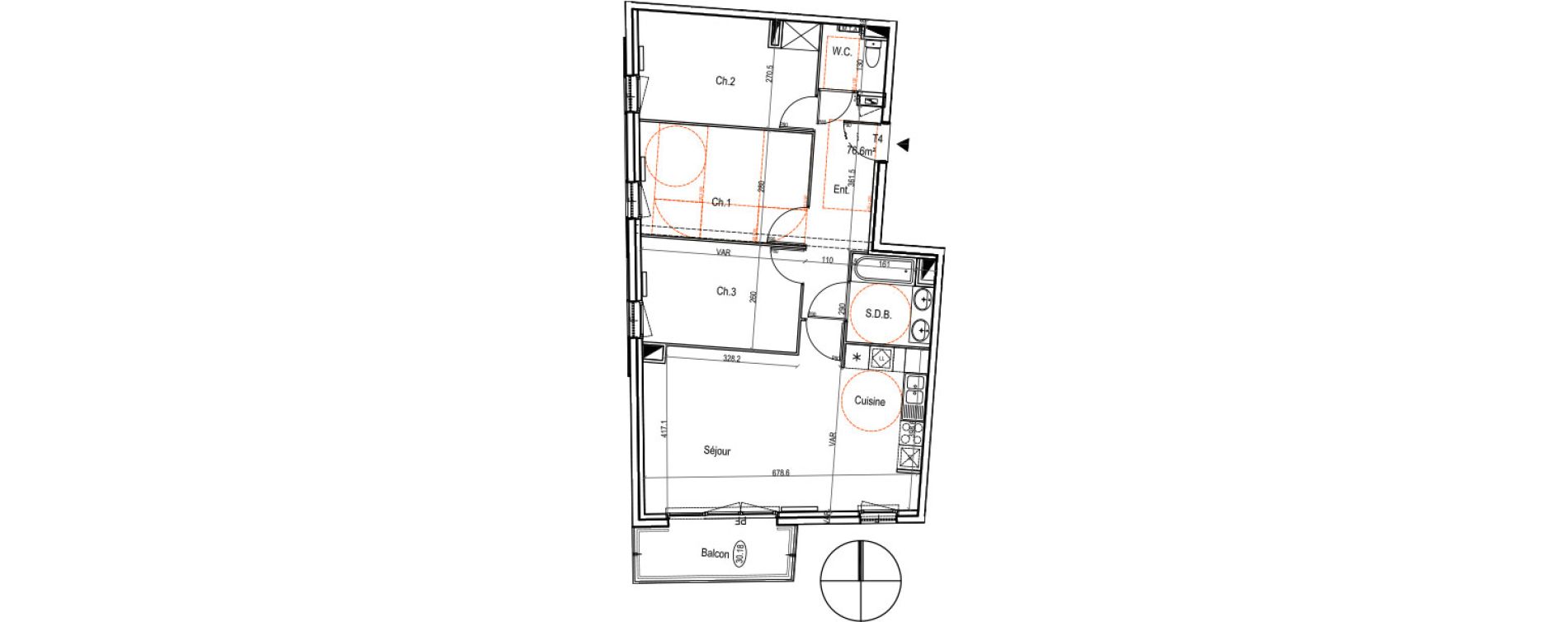 Appartement T3 de 76,90 m2 au Petit-Quevilly Centre