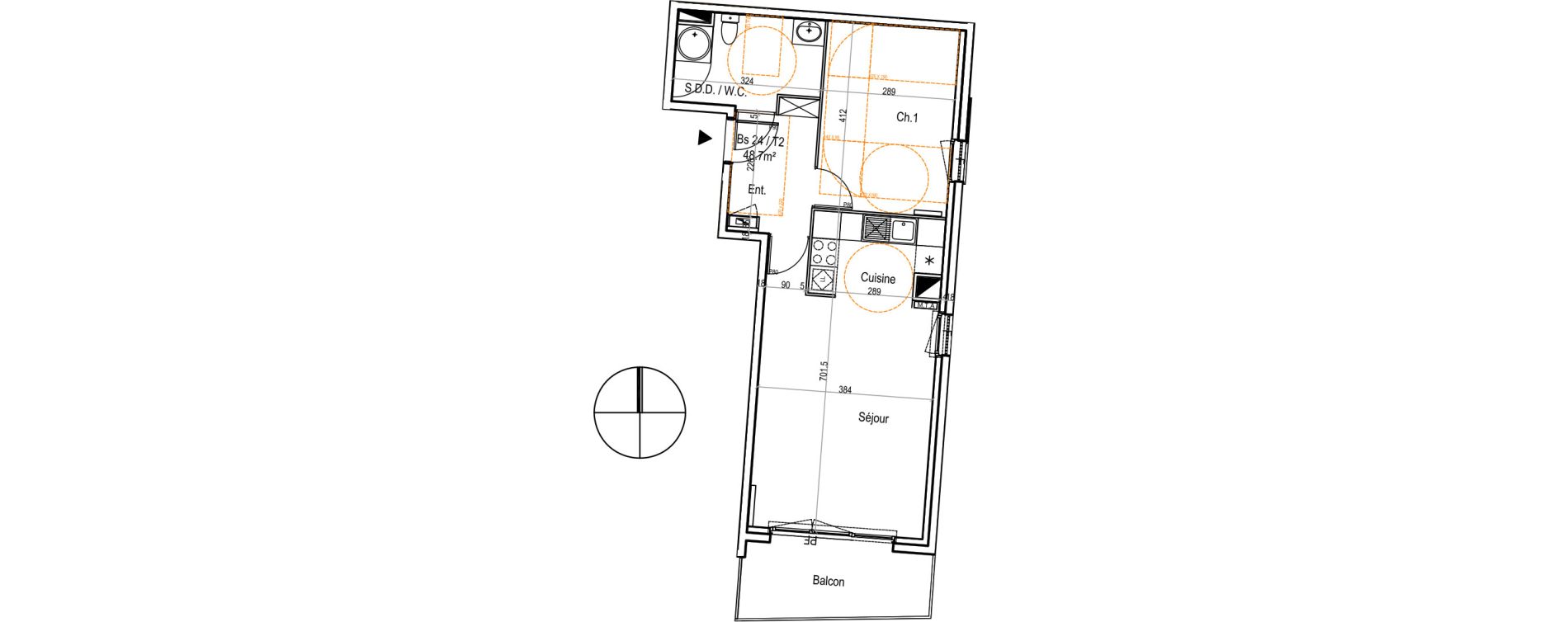 Appartement T2 de 48,70 m2 au Petit-Quevilly Centre