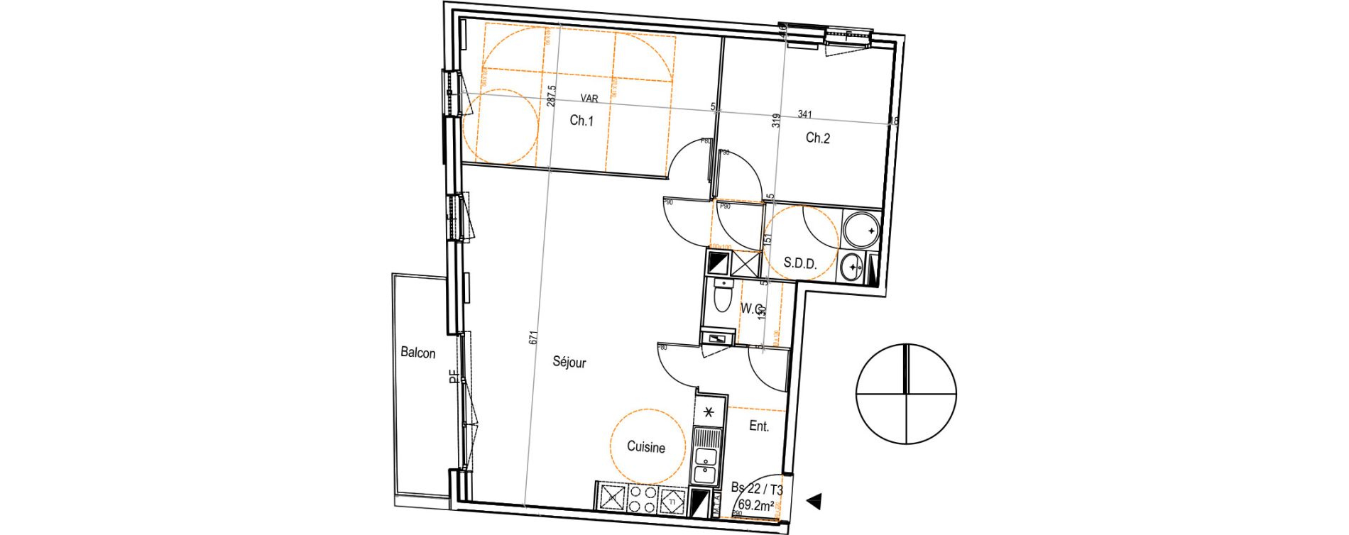 Appartement T3 de 69,20 m2 au Petit-Quevilly Centre