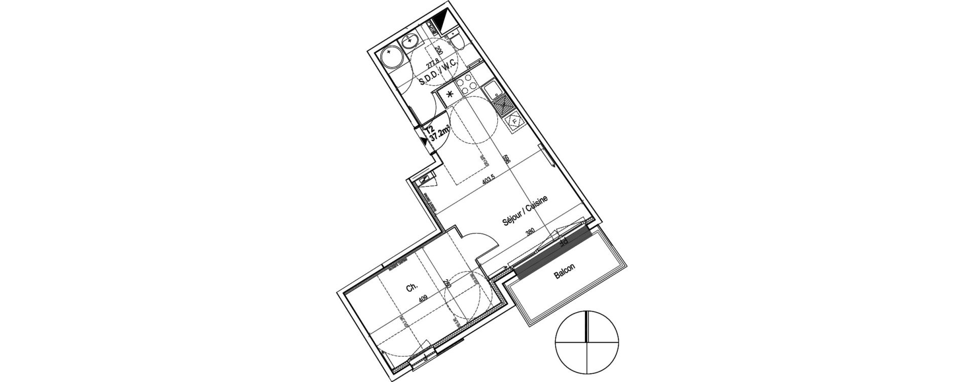 Appartement T2 de 37,20 m2 au Petit-Quevilly Centre