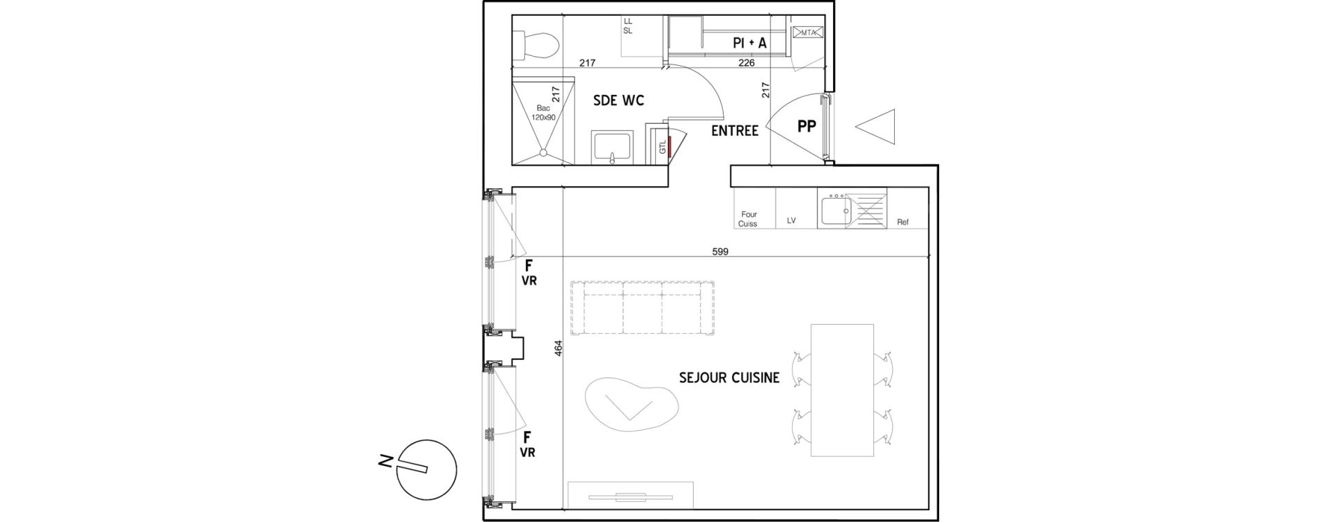 Appartement T1 de 37,40 m2 au Petit-Quevilly Centre