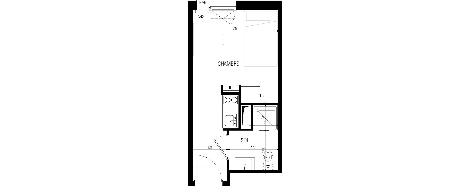 Appartement T1 meubl&eacute; de 17,39 m2 au Petit-Quevilly Centre
