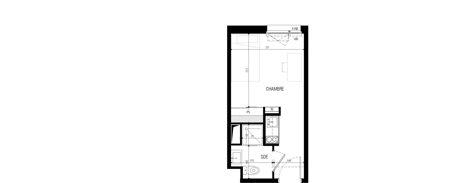 Appartement T1 meubl&eacute; de 17,95 m2 au Petit-Quevilly Centre