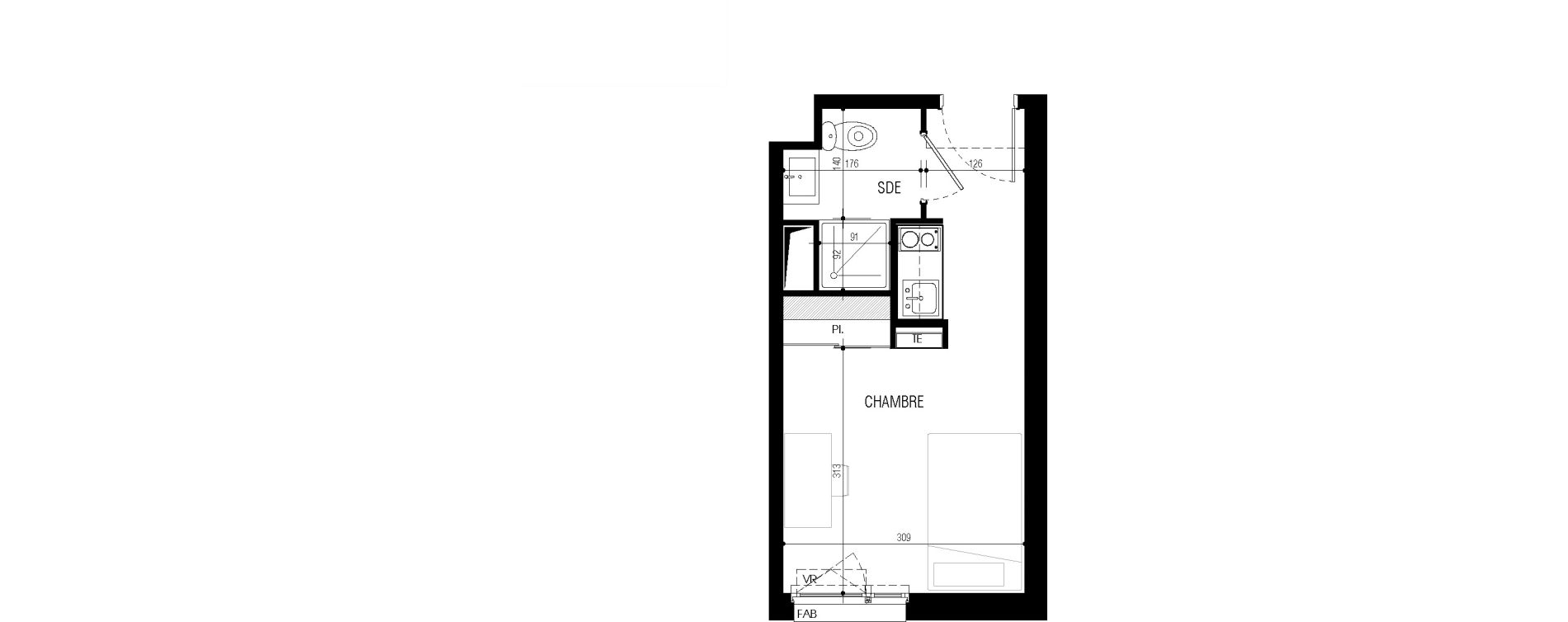 Appartement T1 de 17,85 m2 au Petit-Quevilly Centre