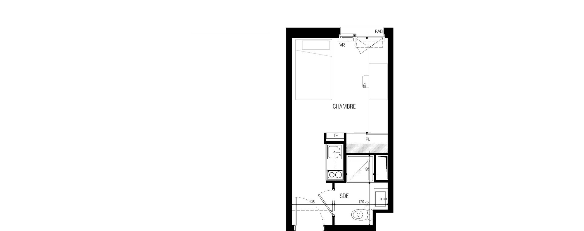 Appartement T1 meubl&eacute; de 18,38 m2 au Petit-Quevilly Centre