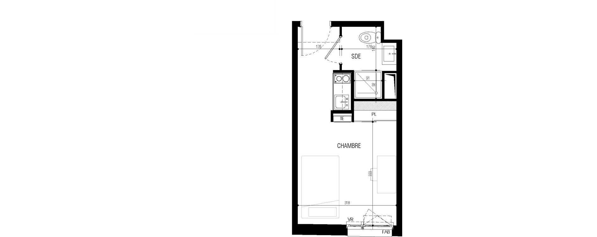 Appartement T1 meubl&eacute; de 18,94 m2 au Petit-Quevilly Centre