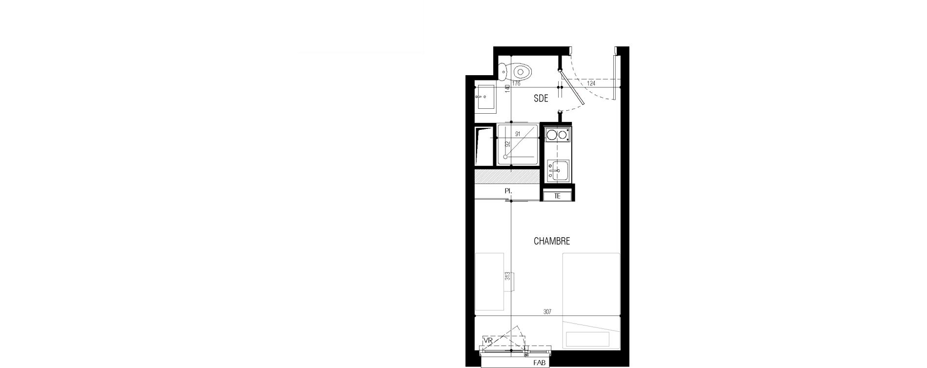 Appartement T1 meubl&eacute; de 17,73 m2 au Petit-Quevilly Centre