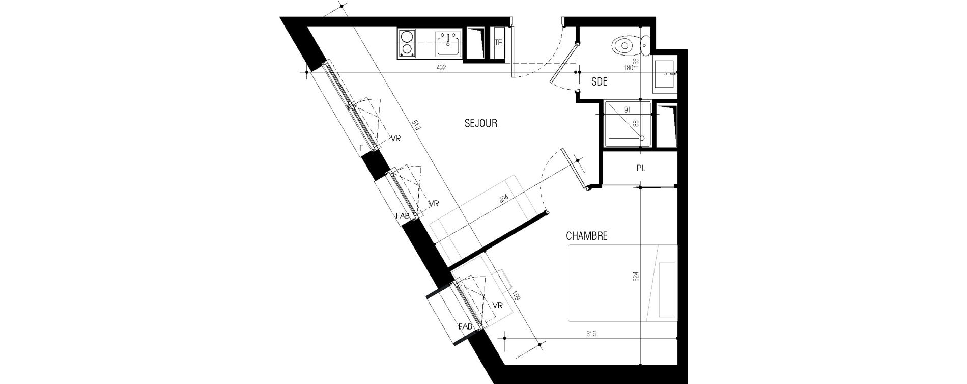 Appartement T2 meubl&eacute; de 29,05 m2 au Petit-Quevilly Centre