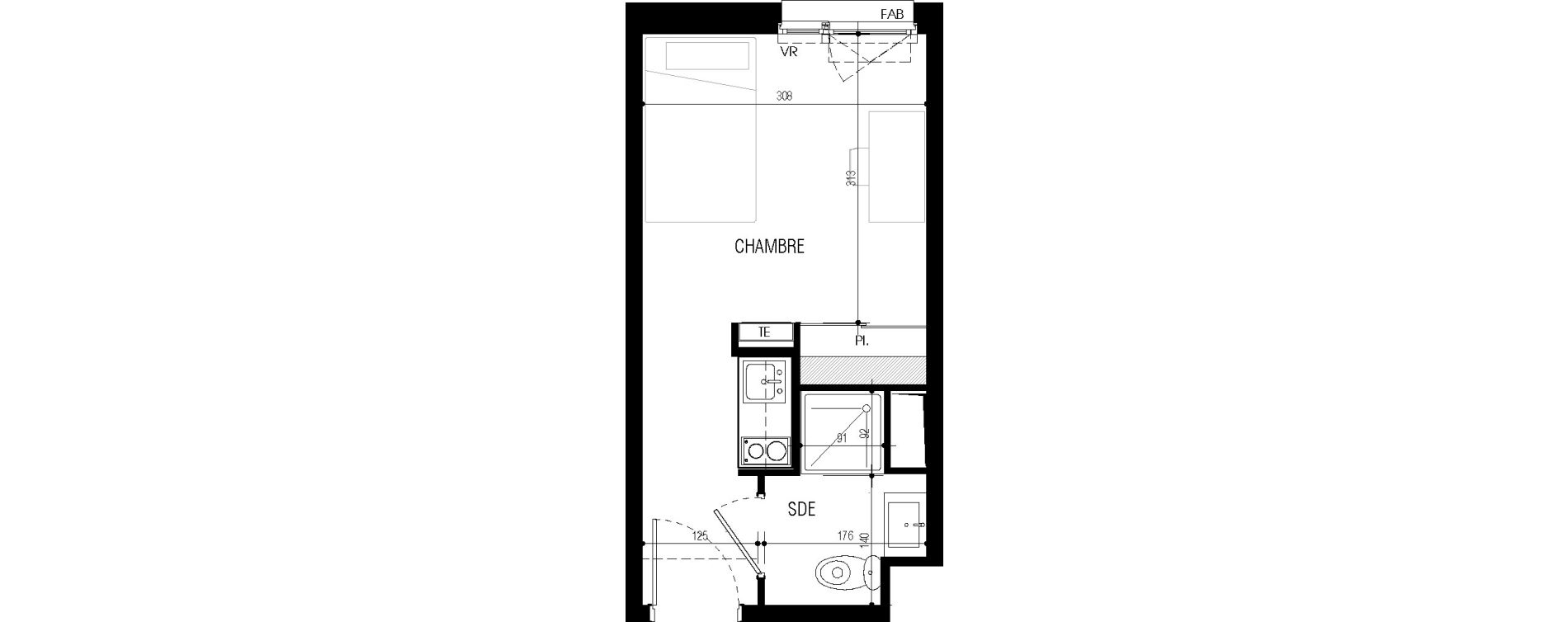 Appartement T1 meubl&eacute; de 17,79 m2 au Petit-Quevilly Centre