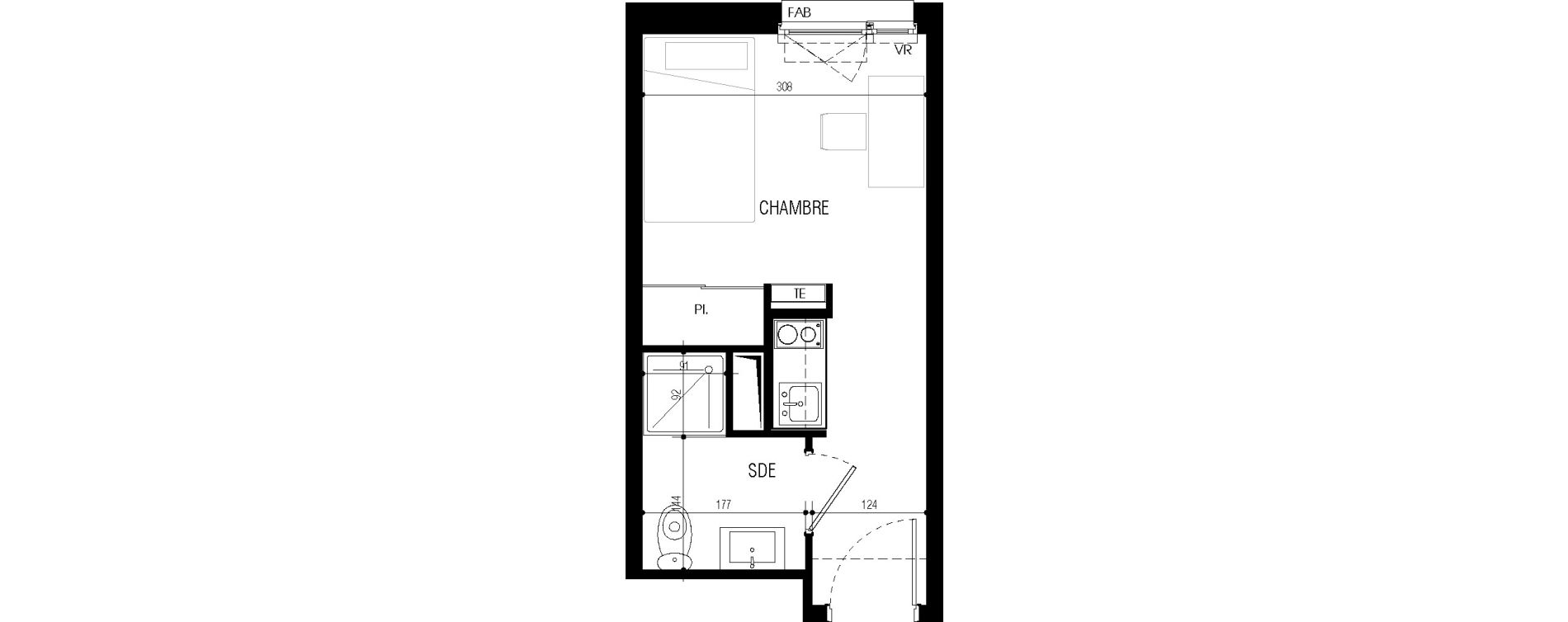 Appartement T1 meubl&eacute; de 17,39 m2 au Petit-Quevilly Centre