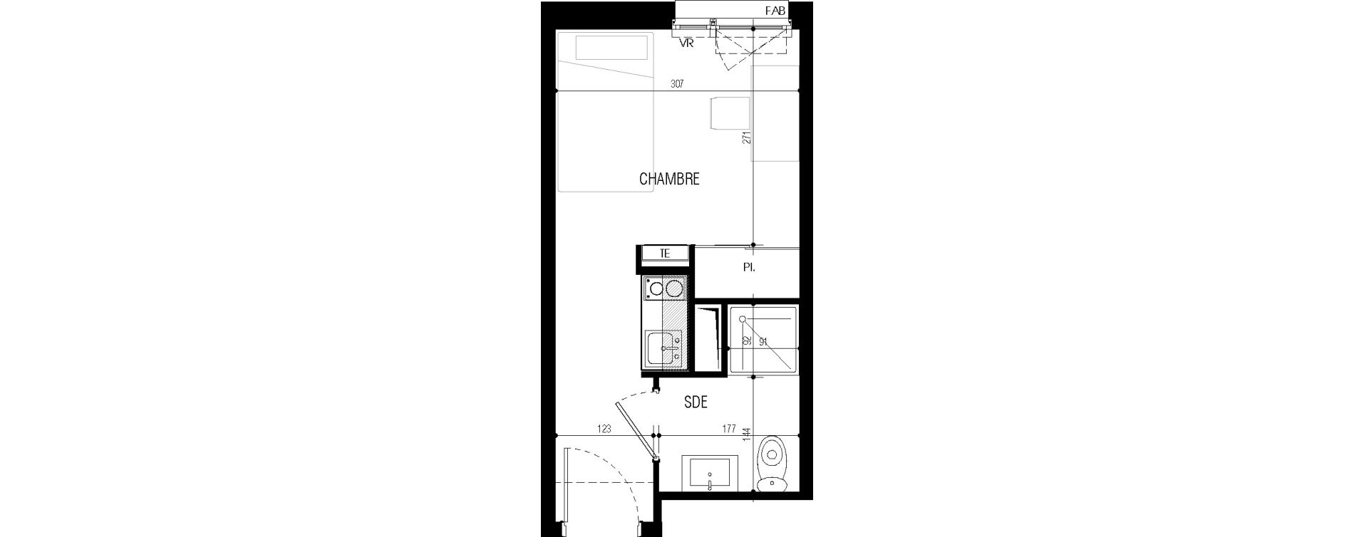 Appartement T1 meubl&eacute; de 17,33 m2 au Petit-Quevilly Centre