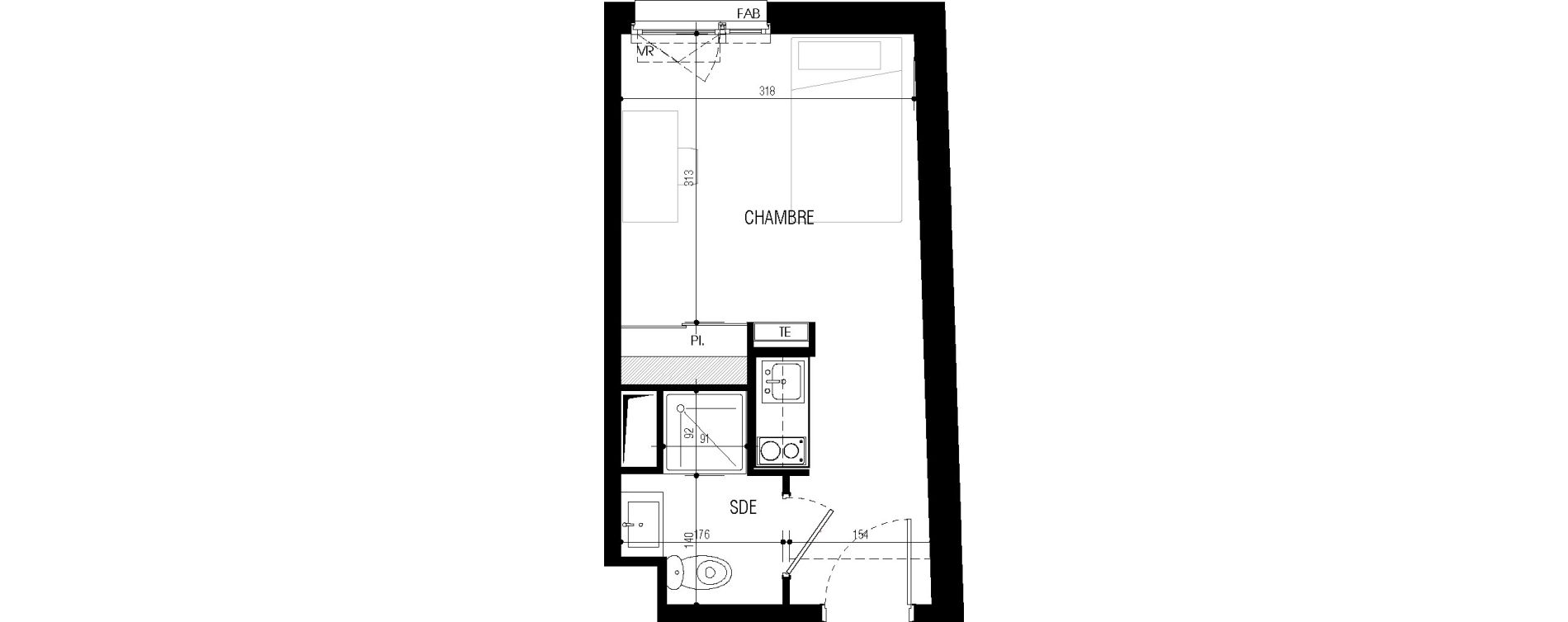 Appartement T1 meubl&eacute; de 19,01 m2 au Petit-Quevilly Centre