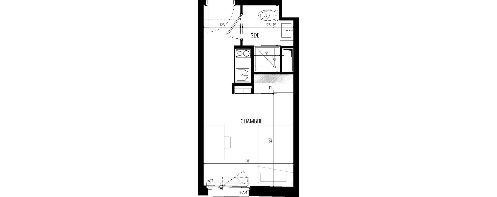 Appartement T1 meubl&eacute; de 18,18 m2 au Petit-Quevilly Centre