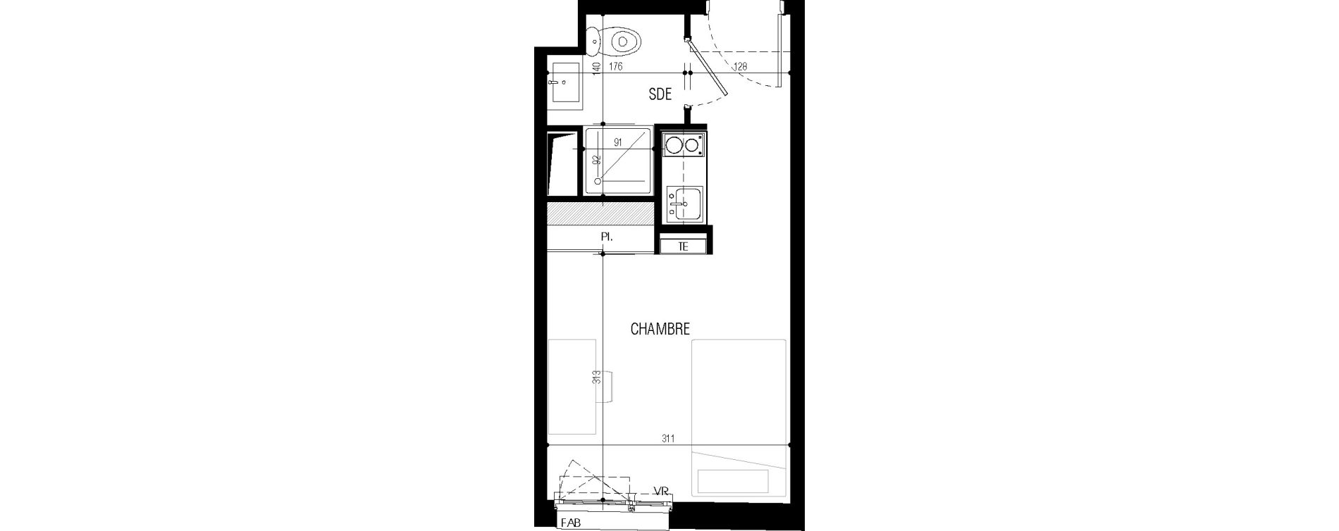Appartement T1 meubl&eacute; de 18,03 m2 au Petit-Quevilly Centre