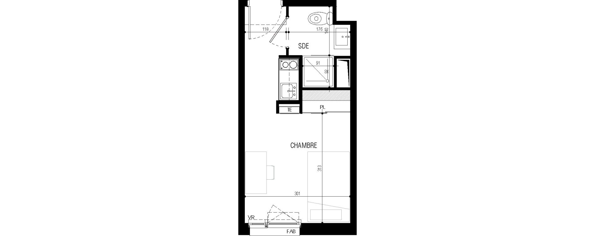 Appartement T1 meubl&eacute; de 17,36 m2 au Petit-Quevilly Centre