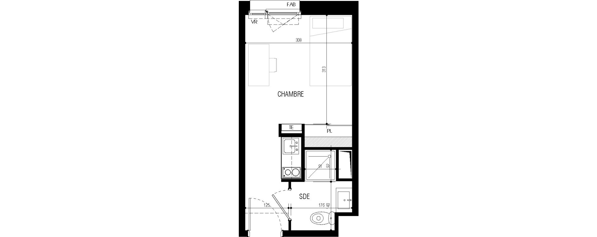 Appartement T1 meubl&eacute; de 17,79 m2 au Petit-Quevilly Centre