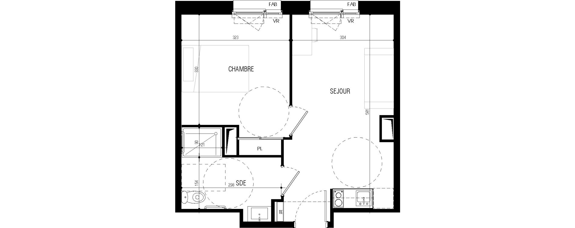 Appartement T2 meubl&eacute; de 36,17 m2 au Petit-Quevilly Centre