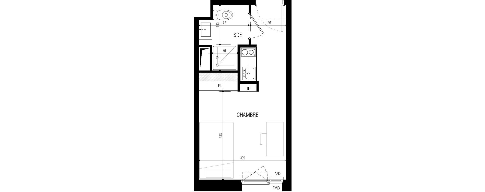 Appartement T1 meubl&eacute; de 17,85 m2 au Petit-Quevilly Centre
