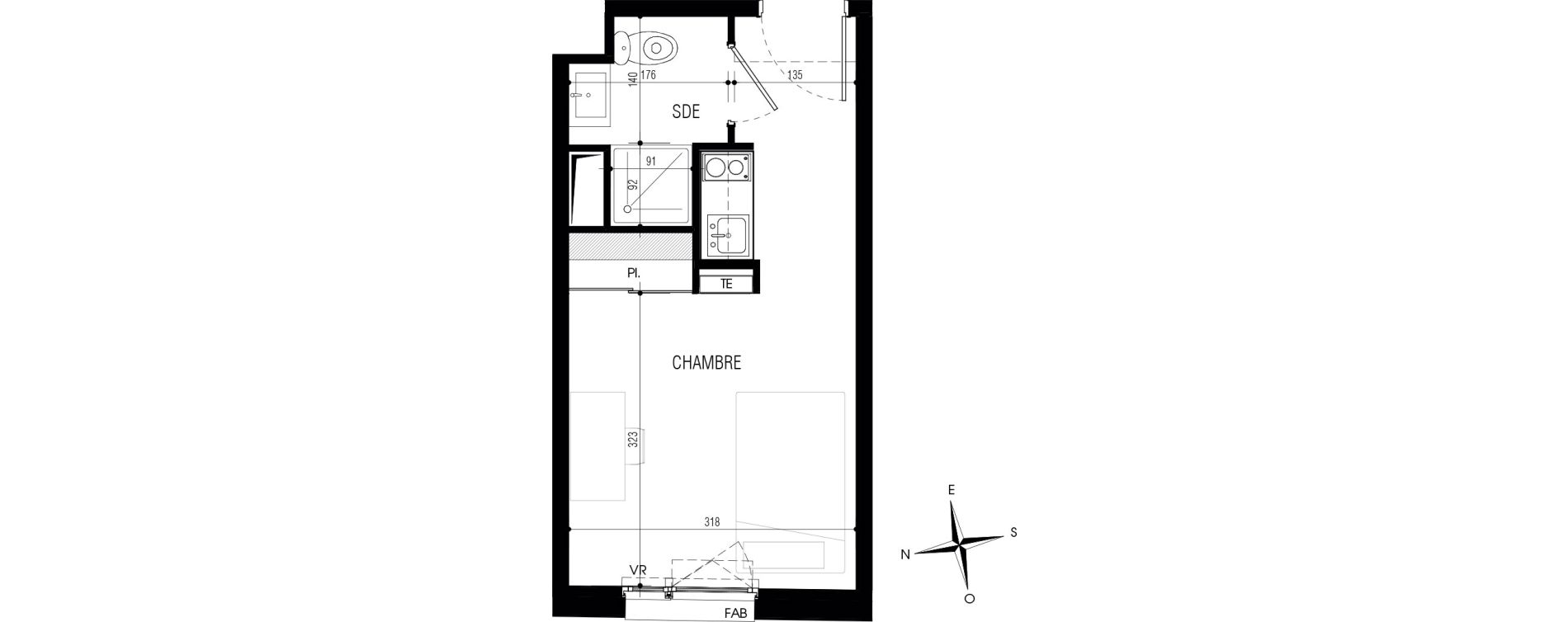 Appartement T1 meubl&eacute; de 18,78 m2 au Petit-Quevilly Centre