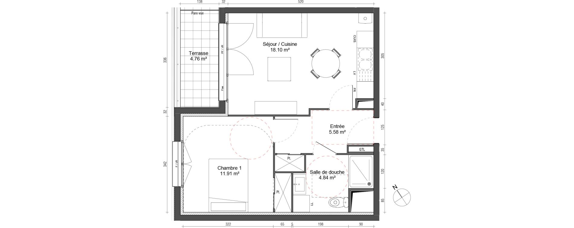 Appartement T2 de 40,43 m2 au Petit-Quevilly Centre