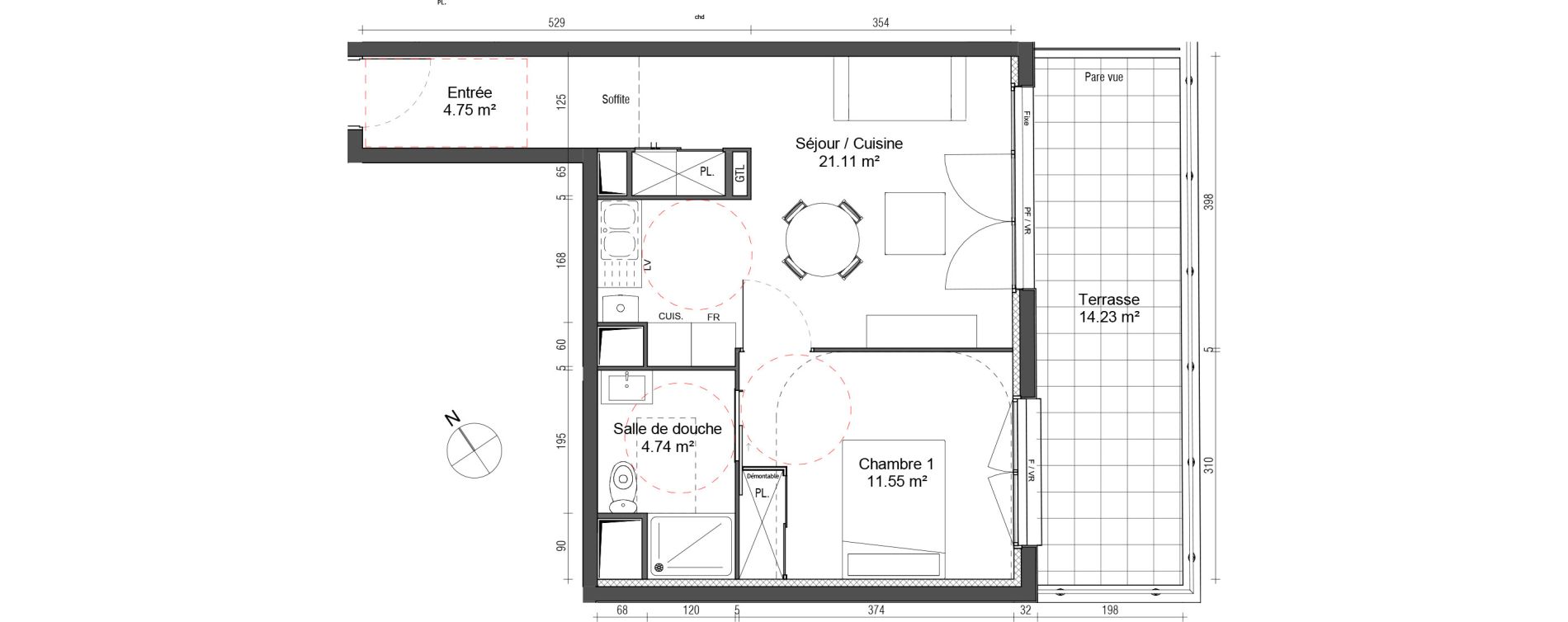 Appartement T2 de 42,15 m2 au Petit-Quevilly Centre