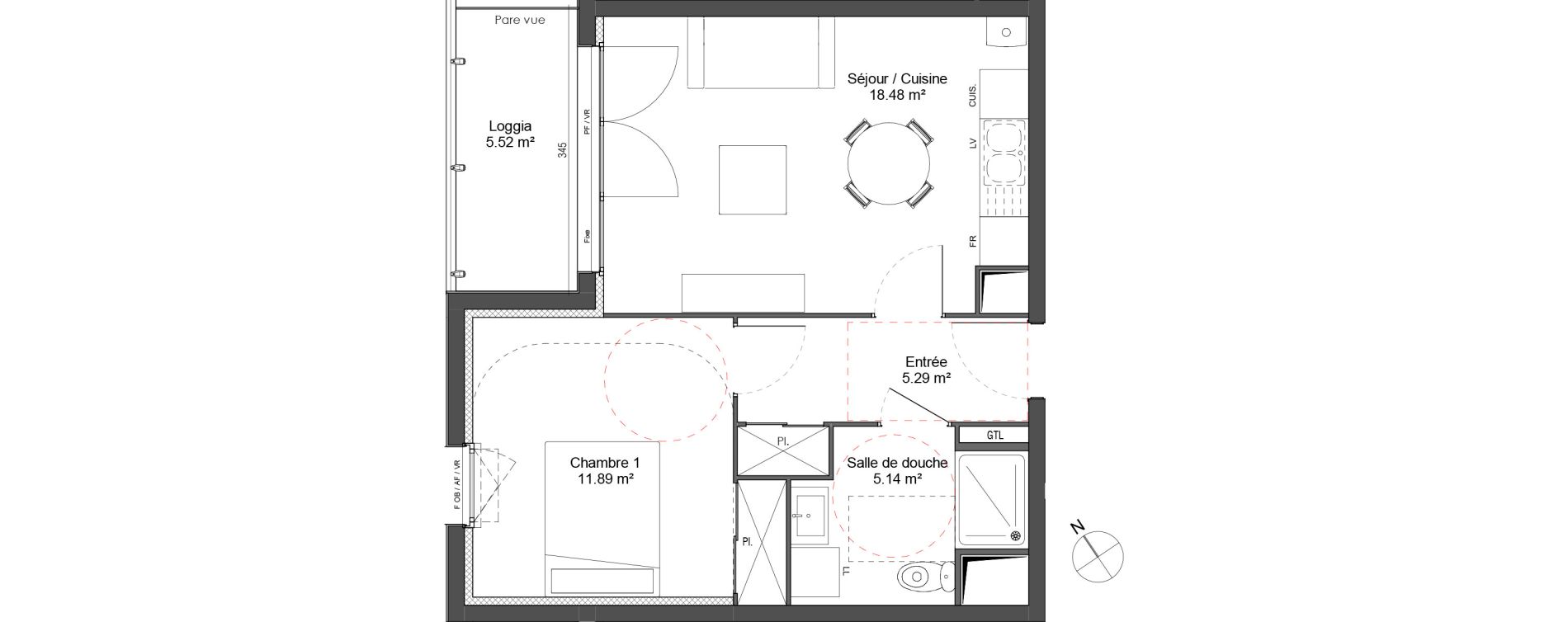 Appartement T2 de 40,80 m2 au Petit-Quevilly Centre