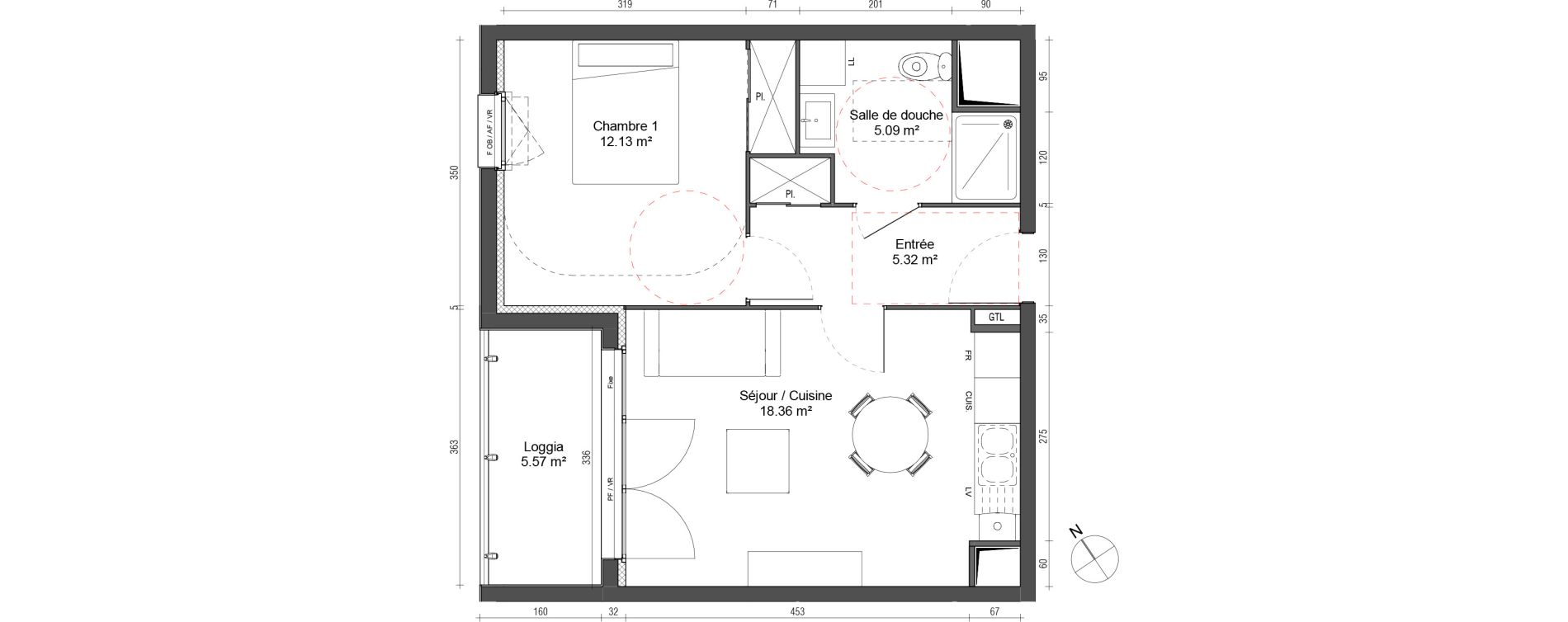 Appartement T2 de 40,91 m2 au Petit-Quevilly Centre