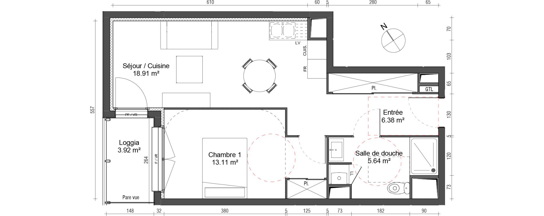 Appartement T2 de 44,04 m2 au Petit-Quevilly Centre