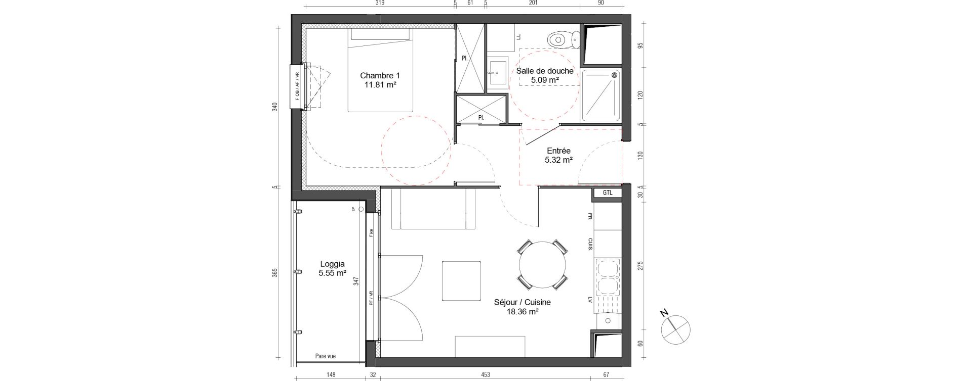 Appartement T2 de 40,59 m2 au Petit-Quevilly Centre