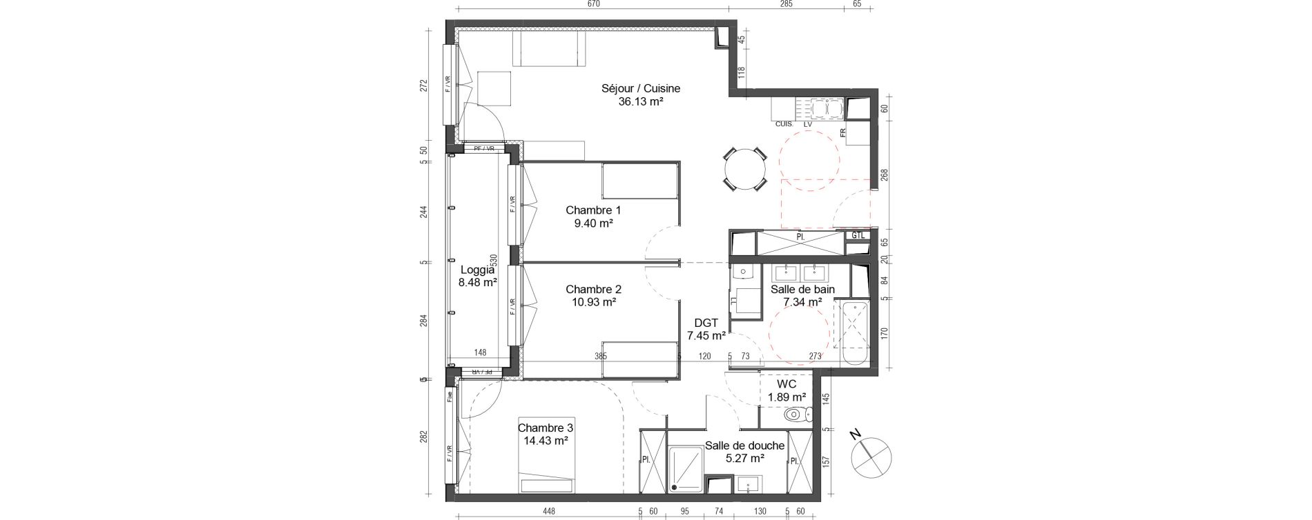 Appartement T4 de 92,83 m2 au Petit-Quevilly Centre
