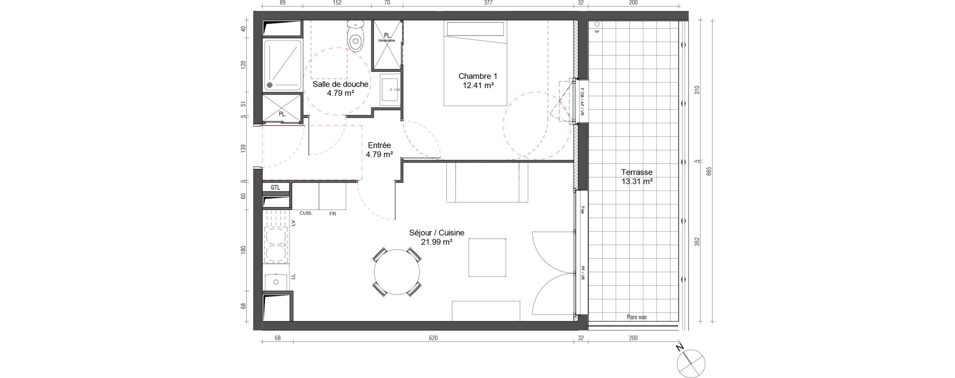 Appartement T2 de 43,97 m2 au Petit-Quevilly Centre