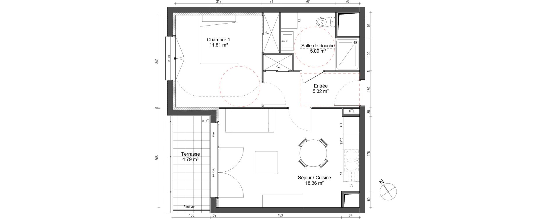 Appartement T2 de 40,59 m2 au Petit-Quevilly Centre