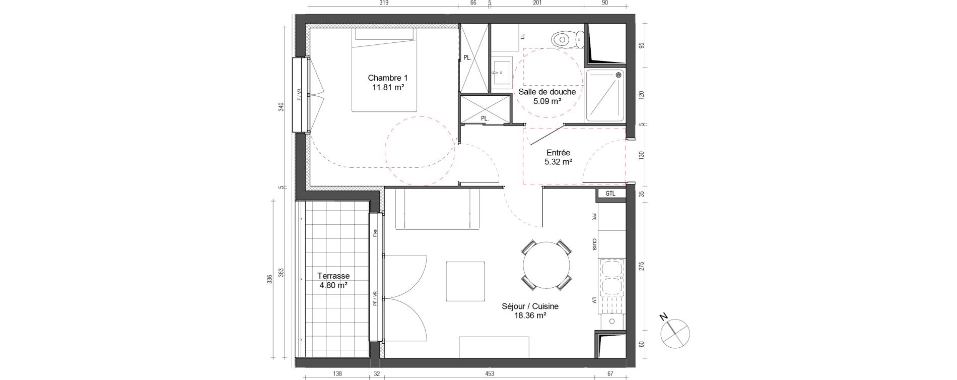 Appartement T2 de 40,59 m2 au Petit-Quevilly Centre