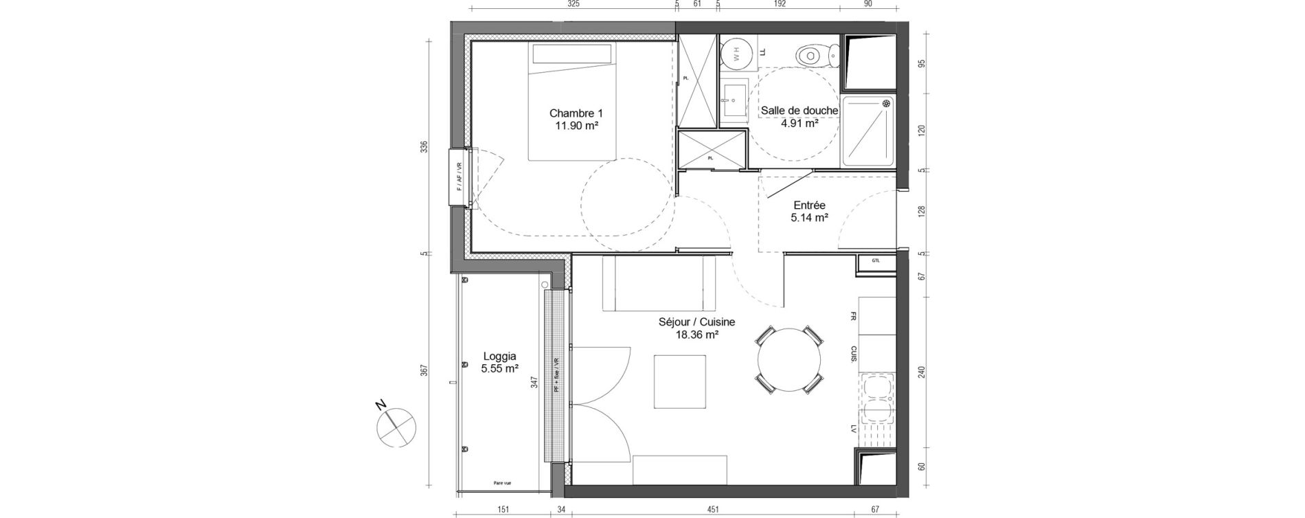 Appartement T2 de 40,31 m2 au Petit-Quevilly Centre