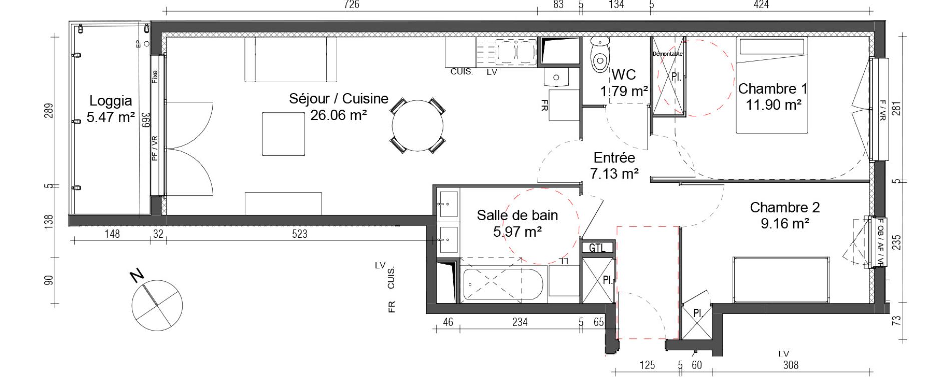 Appartement T3 de 62,01 m2 au Petit-Quevilly Centre
