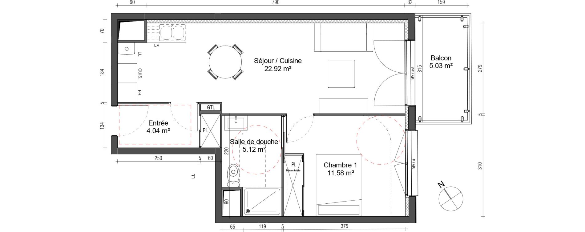 Appartement T2 de 43,65 m2 au Petit-Quevilly Centre