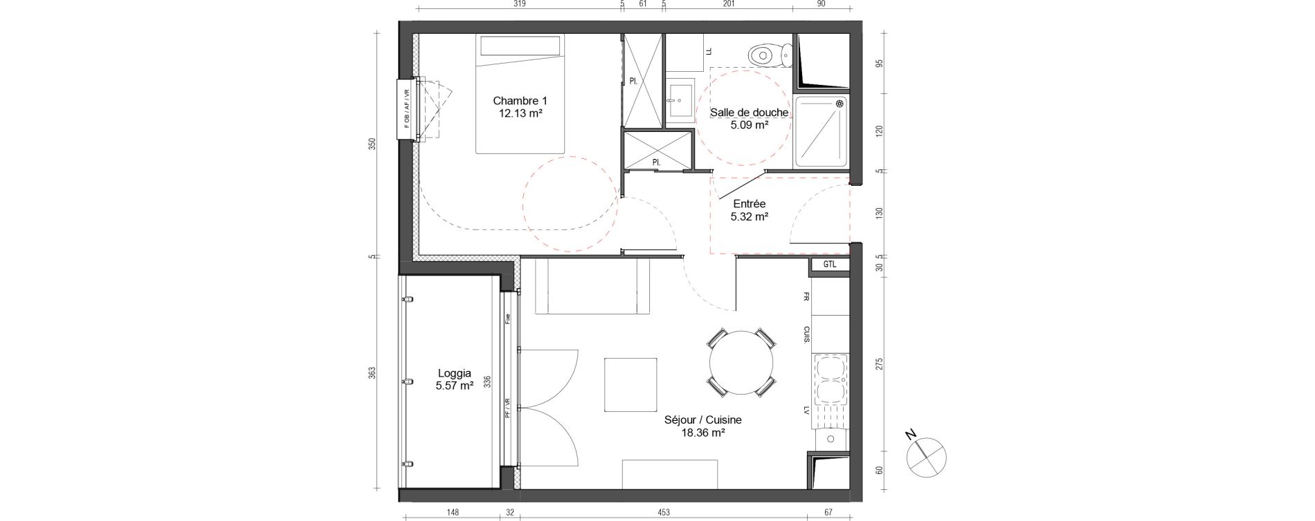 Appartement T2 de 40,91 m2 au Petit-Quevilly Centre