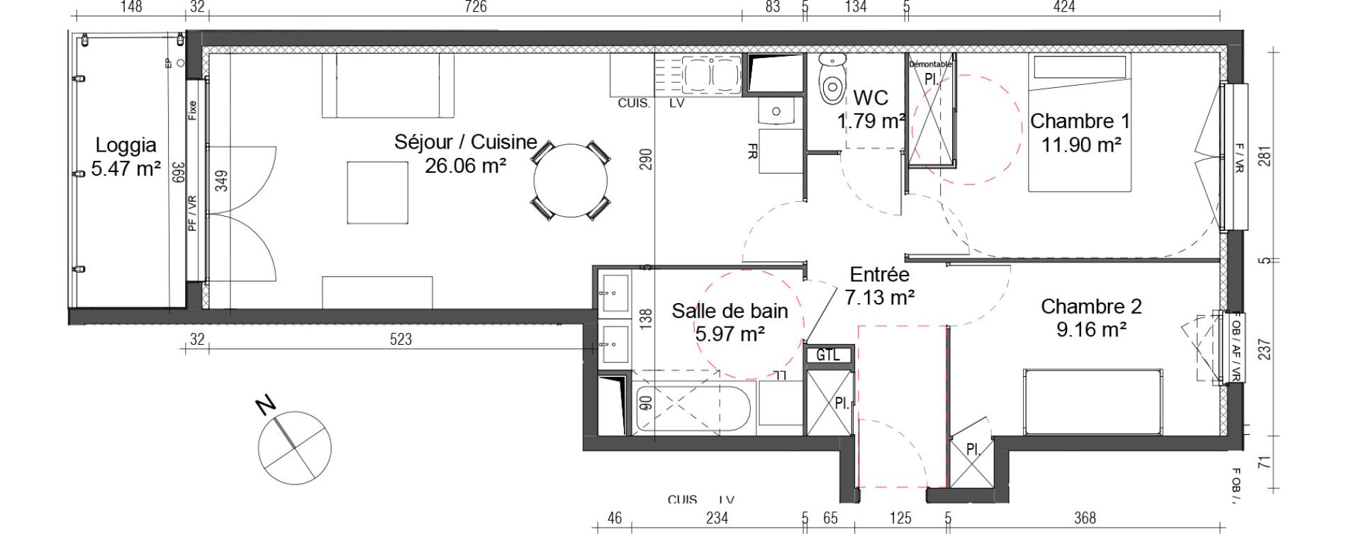 Appartement T3 de 62,01 m2 au Petit-Quevilly Centre