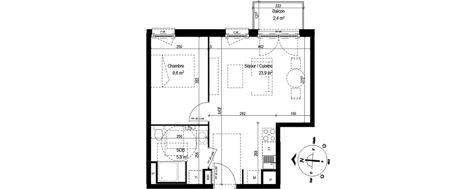 Appartement T2 de 41,70 m2 au Petit-Quevilly Centre